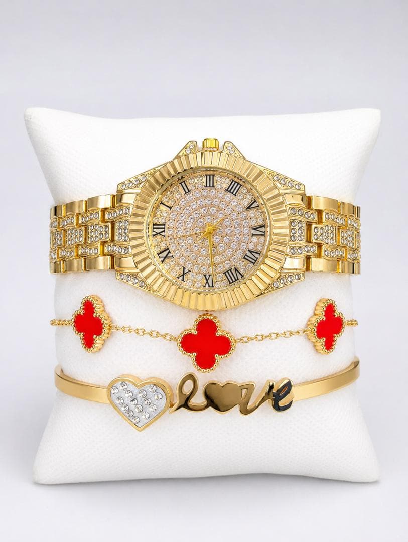 Montre dorée avec bracelet assorti